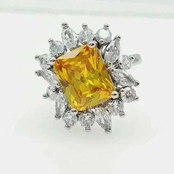 🔥925 Silver Plated Natural Citrine Flower Shaped Ring, GPMB1549 - Picture 3 of 3
